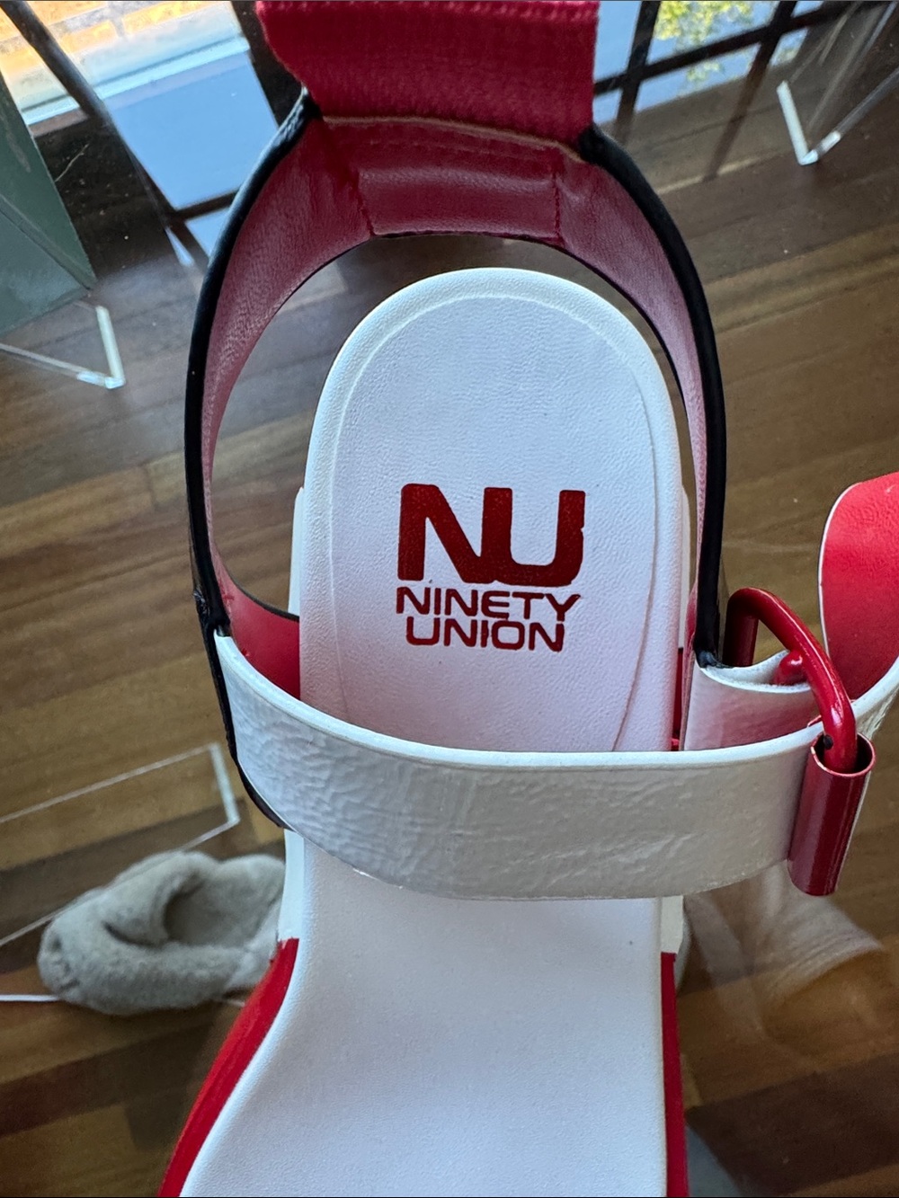Women's Patent Red, White & Black Platform Sandals - Picture 3 of 6